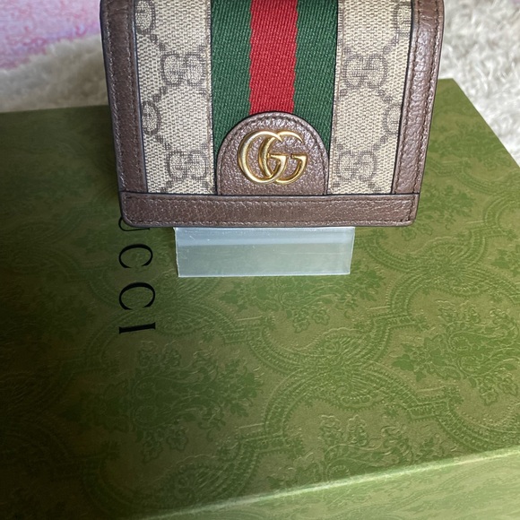 Gucci Accessories - Gucci Beige and Brown Wallet with Red and Green Stripe